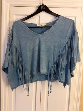 Vintage Havana Blue Fringe V-Neck Tunic